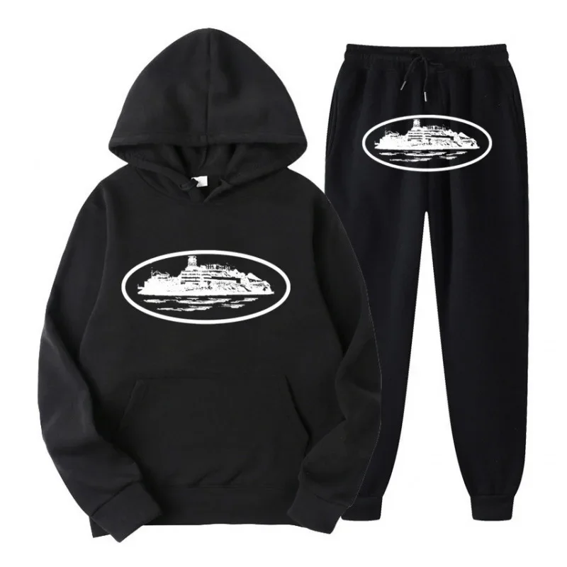 

NICE Loose Unisex Fleece-lined Printed Sweatshirt Hoodie Set Devil Prisoner Pattern New Style Female Male Casual Comfortable Tra