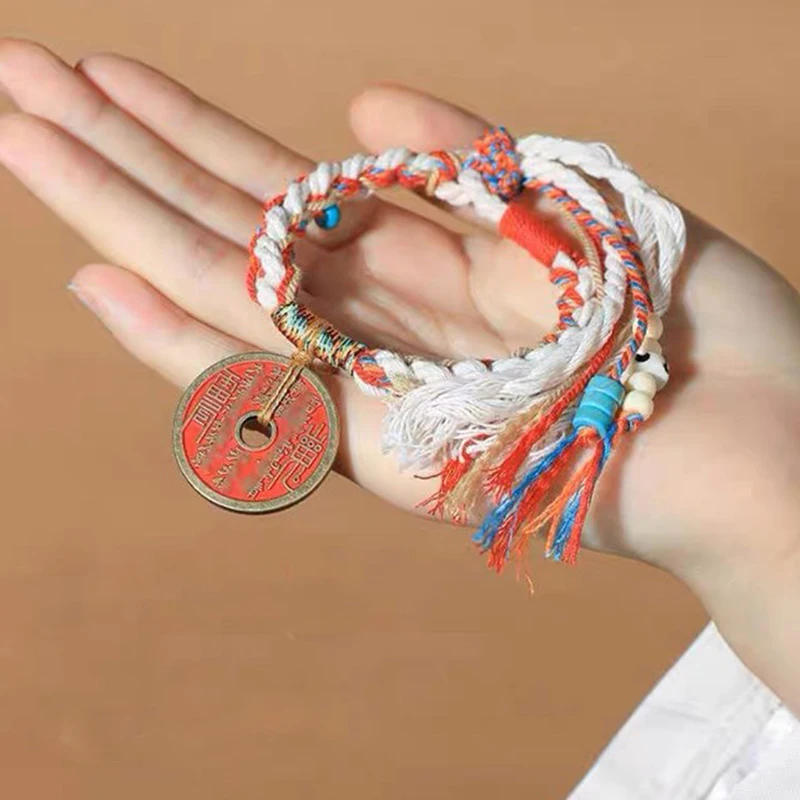 Vintage Woven Cinnabar Mountain Ghost Spending Bracelet Niche Design Bracelet Ethnic Style Copper Rope Couple Accessories Women