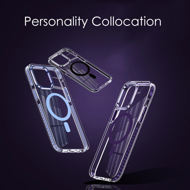 Luxury HD Transparent Phone Cases for IPhone 15 13 12 14 Pro Max 15Pro Clear Magsafe Magnetic Funda Shockproof Anti-fall Cover