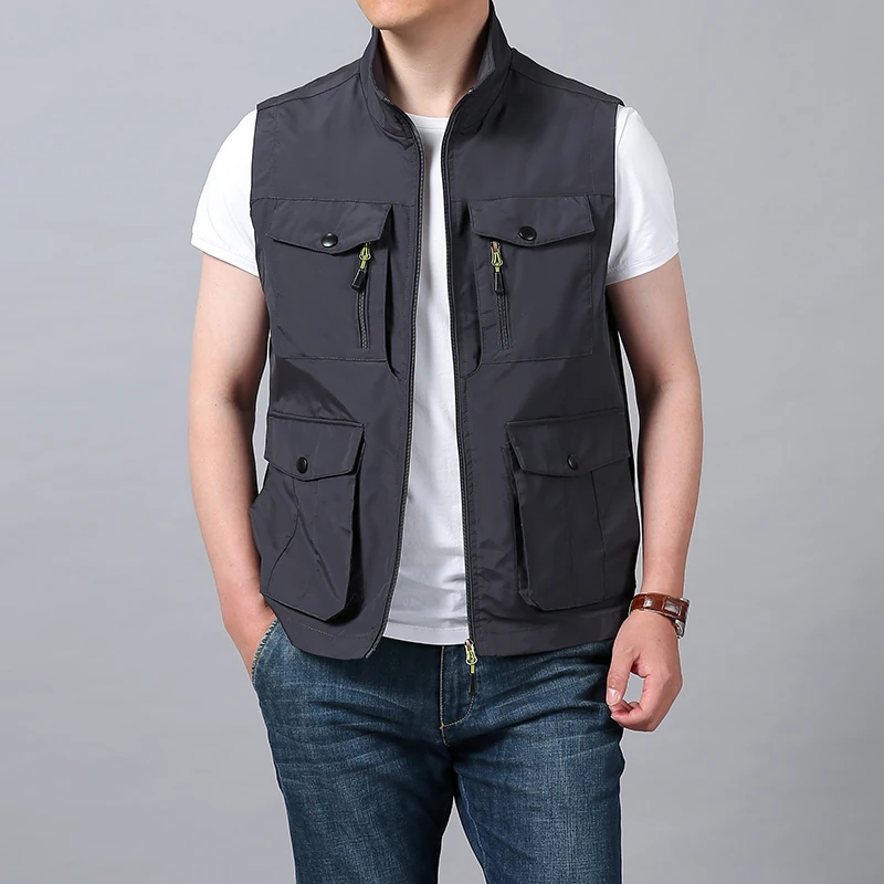 

Casual Summer Men's Vest Breathable Fiing Travel Outdoor oulder Pad Large ket Dad's Vest Stand Fit Nylon Fiber