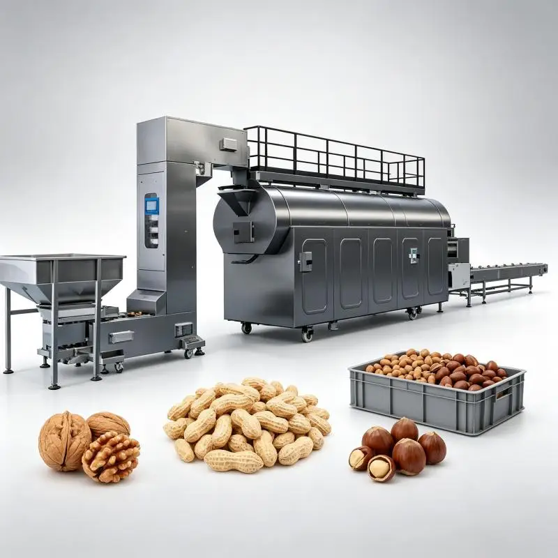 Big Large Belt Conveyor Continuous Dry Pecans Pea Nut Peanut Roast Production Line Roaster Machine
