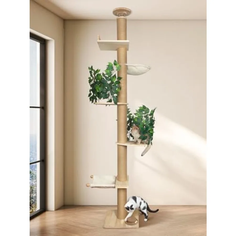 

Cat Tree Floor to Ceiling Cat Tower Adjustable Height 97.1-124.4 Inches Tall and 4.5 Inches Thickened Post Large Cat Tree Tower