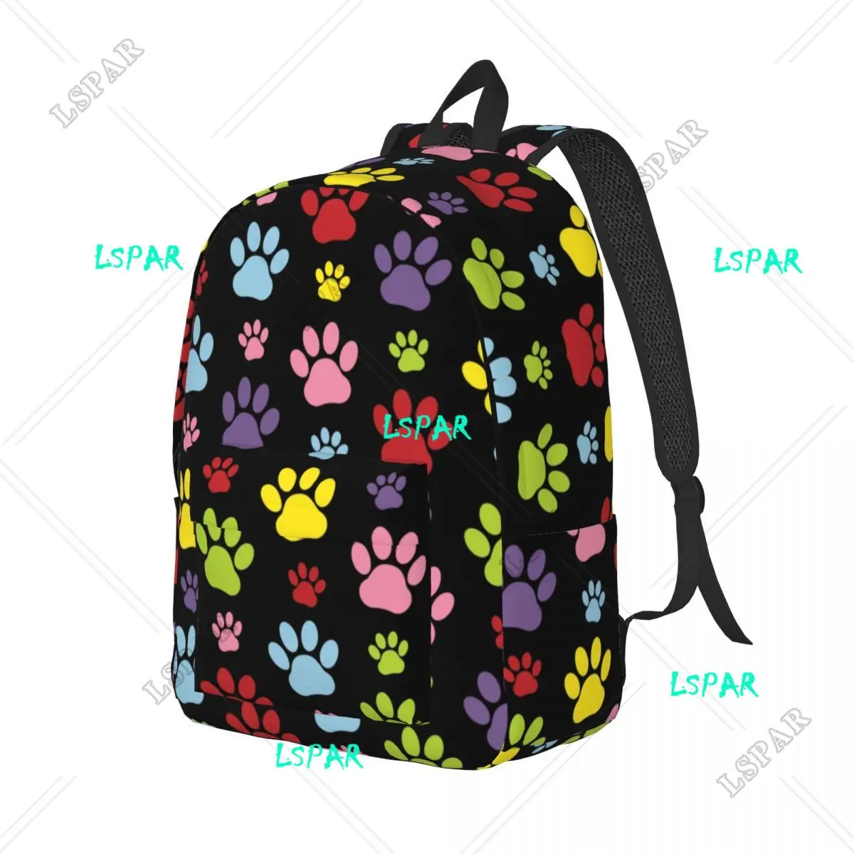 Zaino in tela con motivo a zampe colorate per donna uomo College School studenti Bookbag adatto a 15 pollici Laptop Dog Paw Prints borse per animali