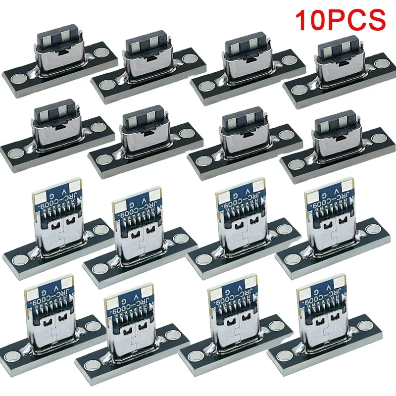 10 Pcs USB 3.1 Type C Sockets (With Screw Mounting Plate) 2-pin, 4-pin Female Connector Jacks Charging Port Forward And Reverse