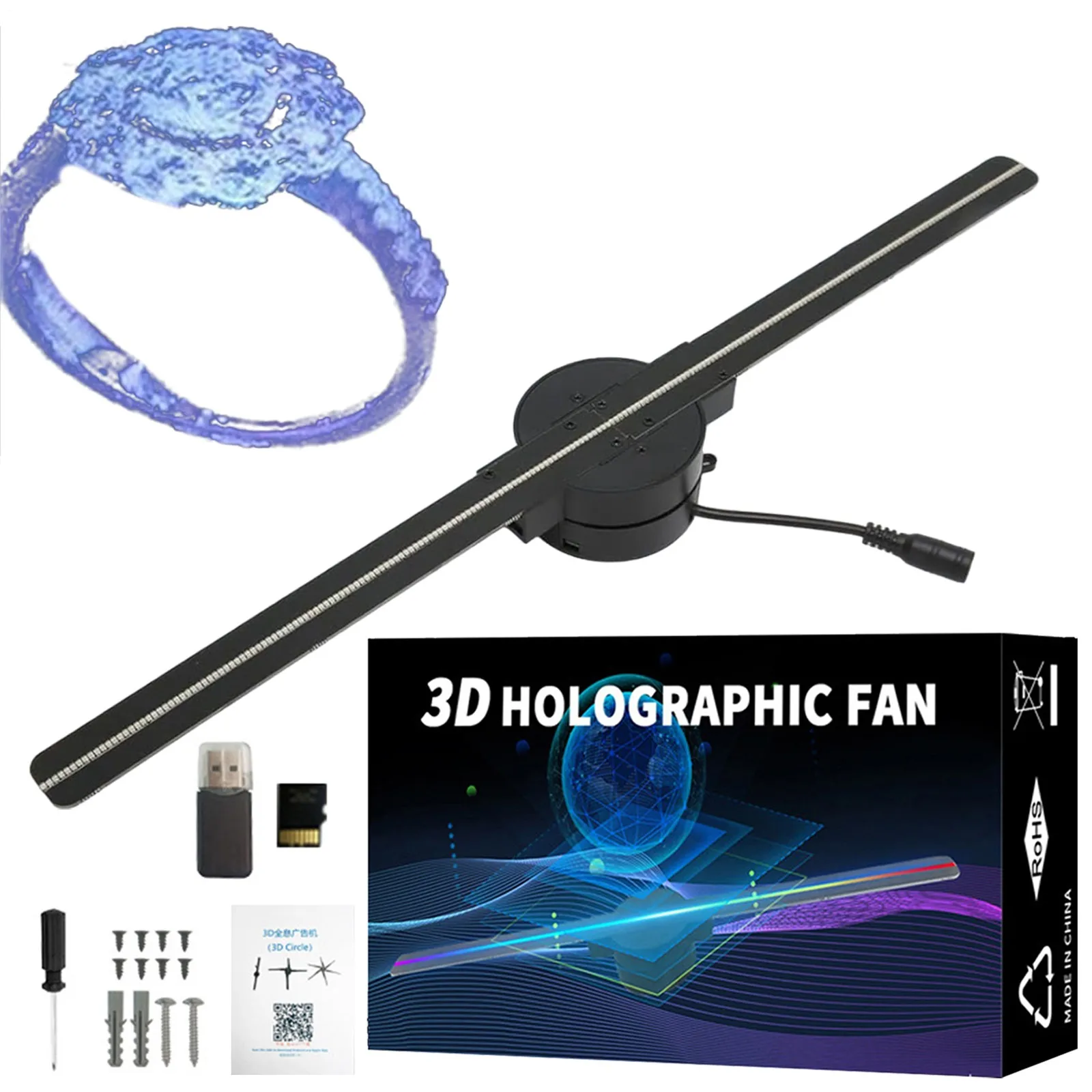 

42cm 3D Holographic Projector 224 LED Lamp Beads Upload Holographic 3D Photos Videos Via WIFI and PC Display Advertising Machine