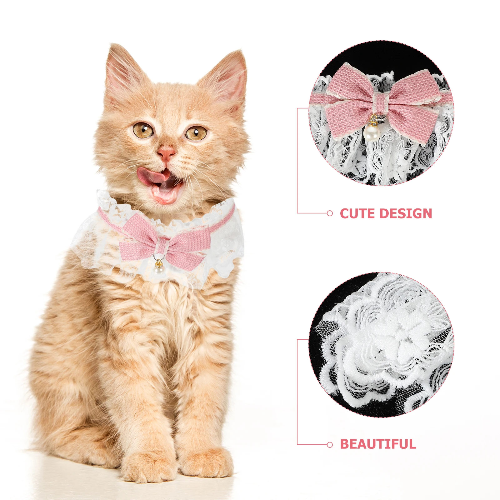 

Pet Cat Dog Adjustable Bow Collar Cute Kitten Collars Pearl Lace Decorative Durable Outdoor Wedding Photo Supplies