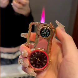 Metal Outdoor Compass Keychain Inflatable Lighter Multifunctional Watch Bottle Opener Red Flame Butane Lighter Survival Tool