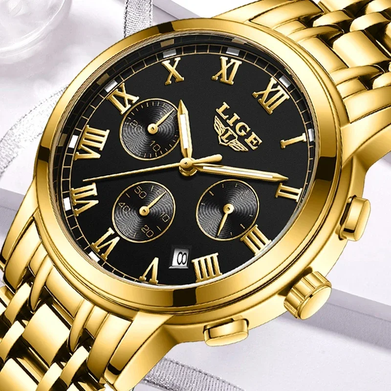 2024 LIGE Fashion Women Watches Ladies Top Brand luxury Waterproof Gold Quartz Watch Women Stainless Steel Date Wear Gift Clock