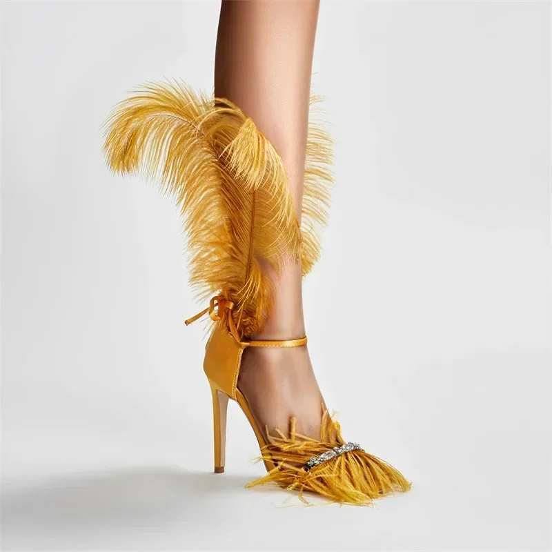 

Summer New Women's Fashion Slim High Heel Sandals Fashion Feather Straps Women's Sexy Walk Show Banquet Party Sandals