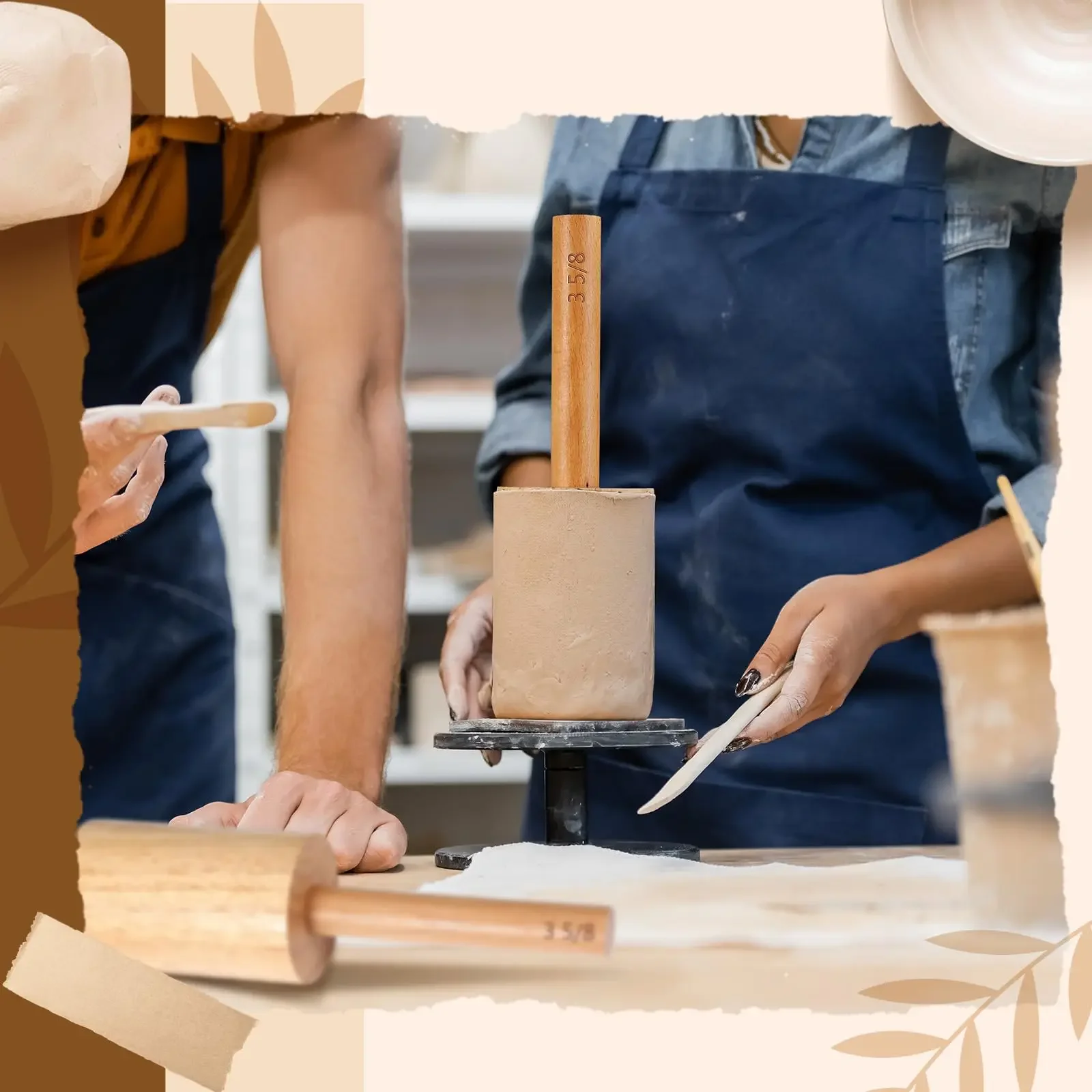3 5/8'' Cup Pottery Molds Burlywood Wood Ceramics Tools with Handle Pottery Matrixs Set with Coated for Clay Pottery Rib Wooden