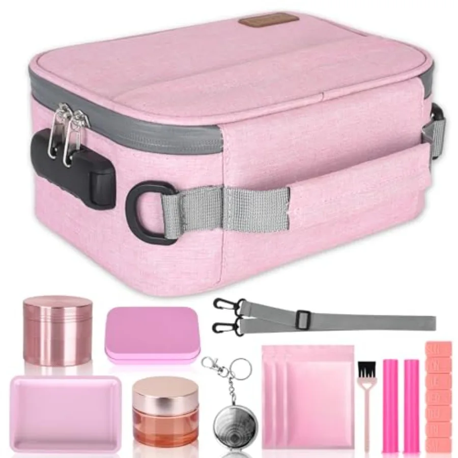 

Travel Cosmetic Carrier Bag with 10 Accessories Multi-Use Storage Box Case with Combination Lock Portable Food Containers Pouch