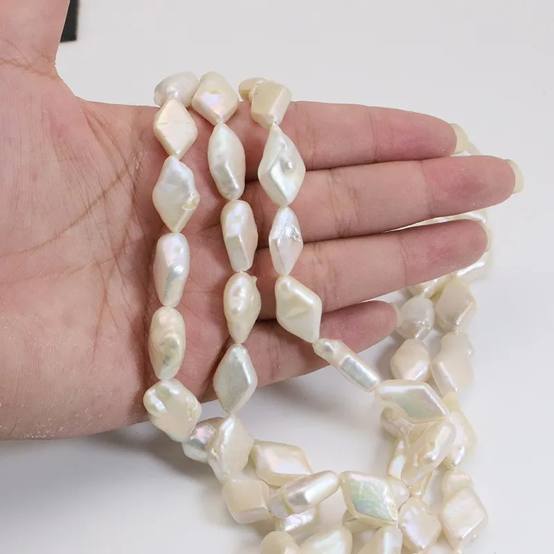 

10*17mmNatural Freshwater Pearl White Baroque HandmadediyIrregular Rhombus Beads Jewelry Necklace Accessories