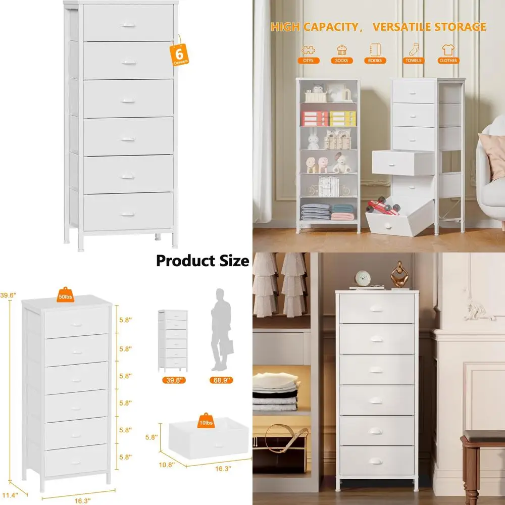 

Elegant Tall Dresser for Bedroom, Storage Tower Unit, Fabric Drawer End Table, Nightstand with Organizer for Living Spaces and H