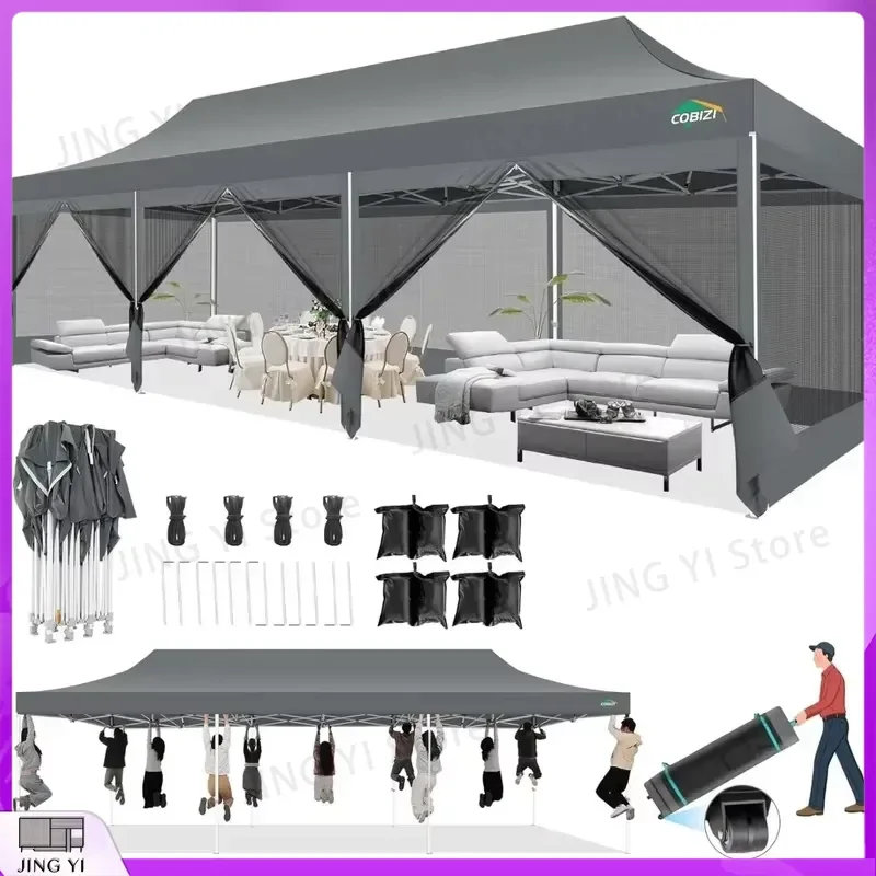 

Heavy Duty 10x30 ft Pop Up Canopy Tent with 8 Sidewalls Mosquito Netting Waterproof UV Protection Outdoor Party Shelter