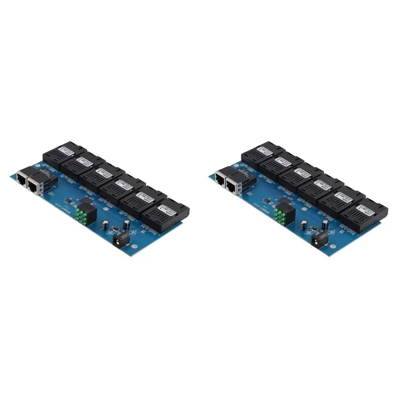Y43A-2X 100M PCBA Board Fiber Optic Media Converter 2 RJ45 To 6 SC Optic Connector 3A+3B Ports 20KM Ethernet Switch