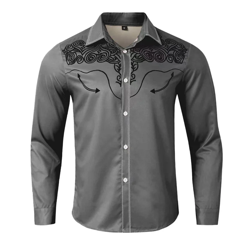 Men's retro shirt ethnic style western shirt tribal pattern retro print soft and comfortable long sleeve clothing new 2025