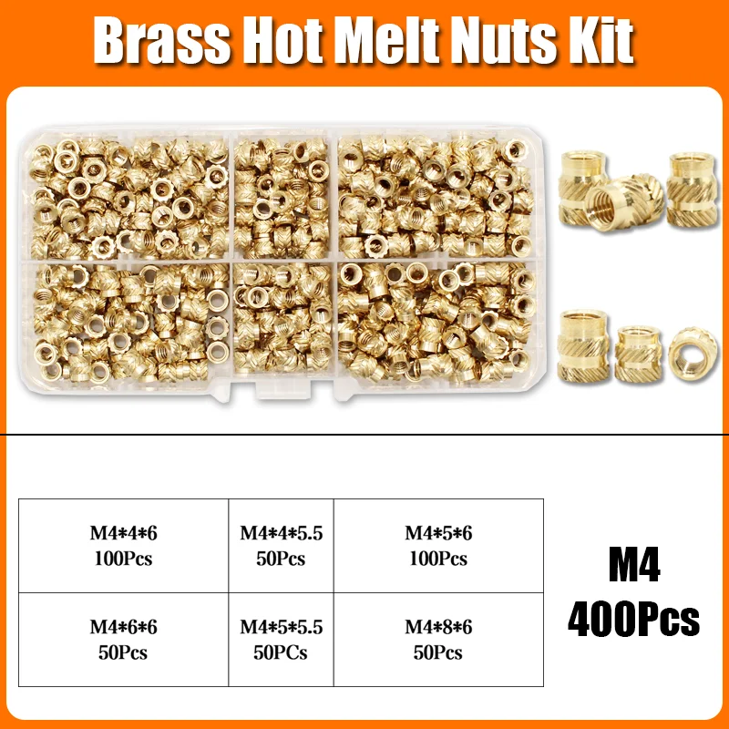 1400x Einsatz Gewinde Kit Messing Mutter M2 M3 M4 M5 M6 M8 Hot Melt Heat Set Einsätze für Kunststoff 3D Drucker Kupfer Rohr Einsetzen Mutter