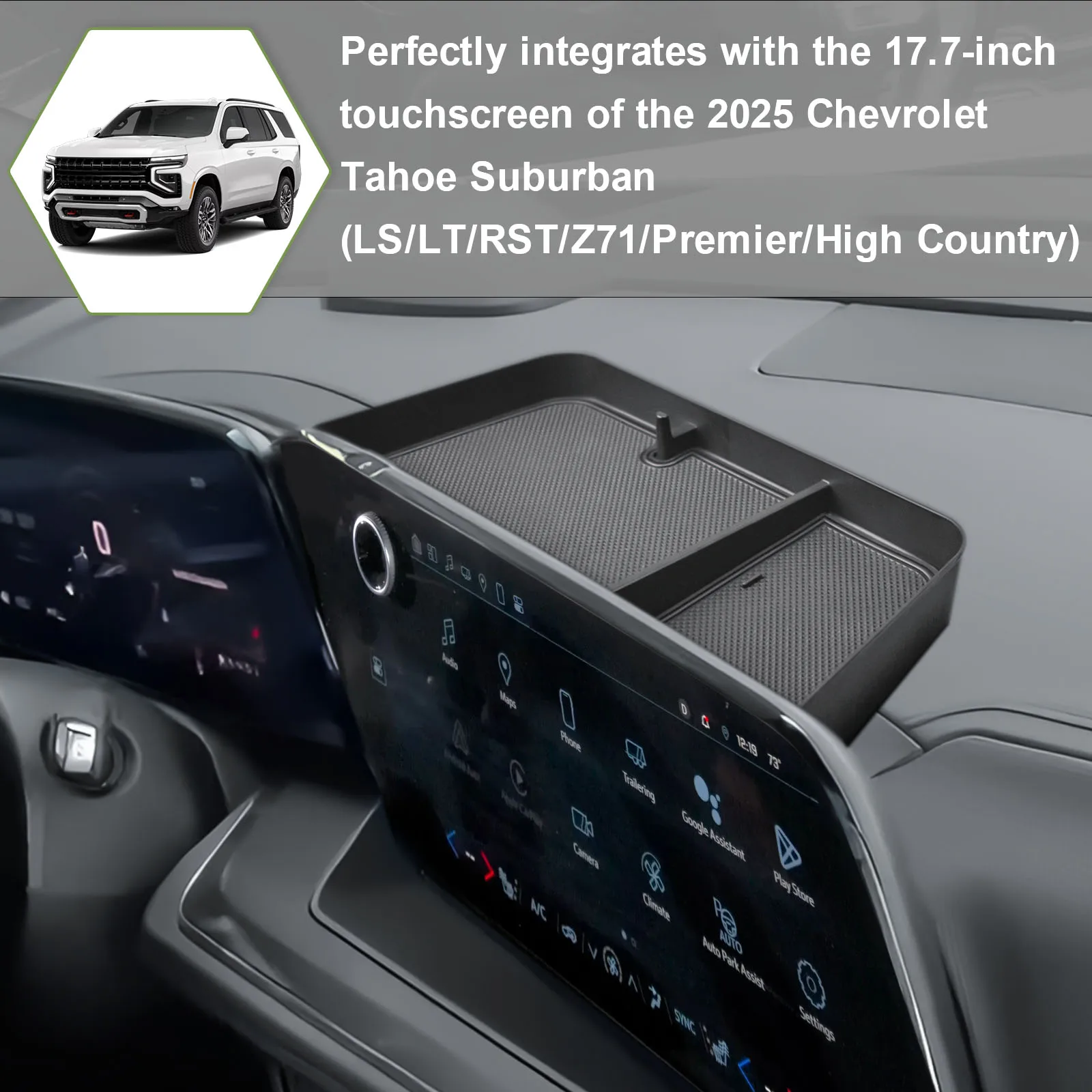 

Dashboard Storage Organizer for 2025 Chevy Suburban Tahoe Center Console Dash Board Storage Box 17.7-inch Touch-Screen Car Tray