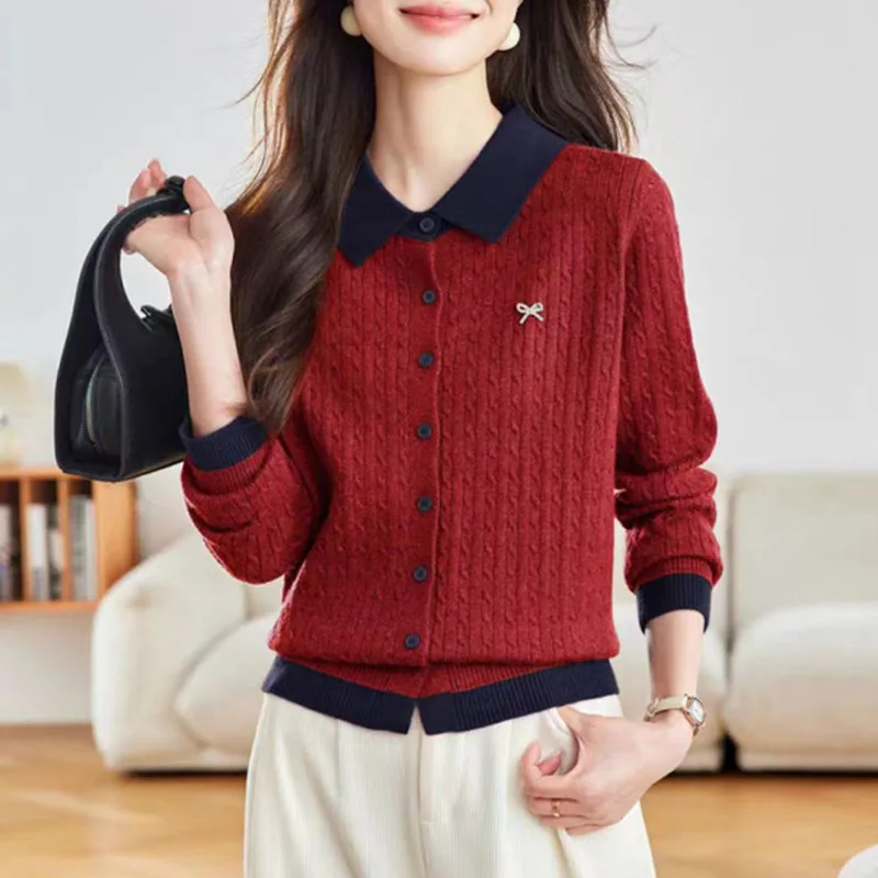 

Sueter Feminino, новый вязаный свитер с длинными рукавами, женские кардиганы с отложным воротником, вязаный свитер, кардиган, женские топы Q2190