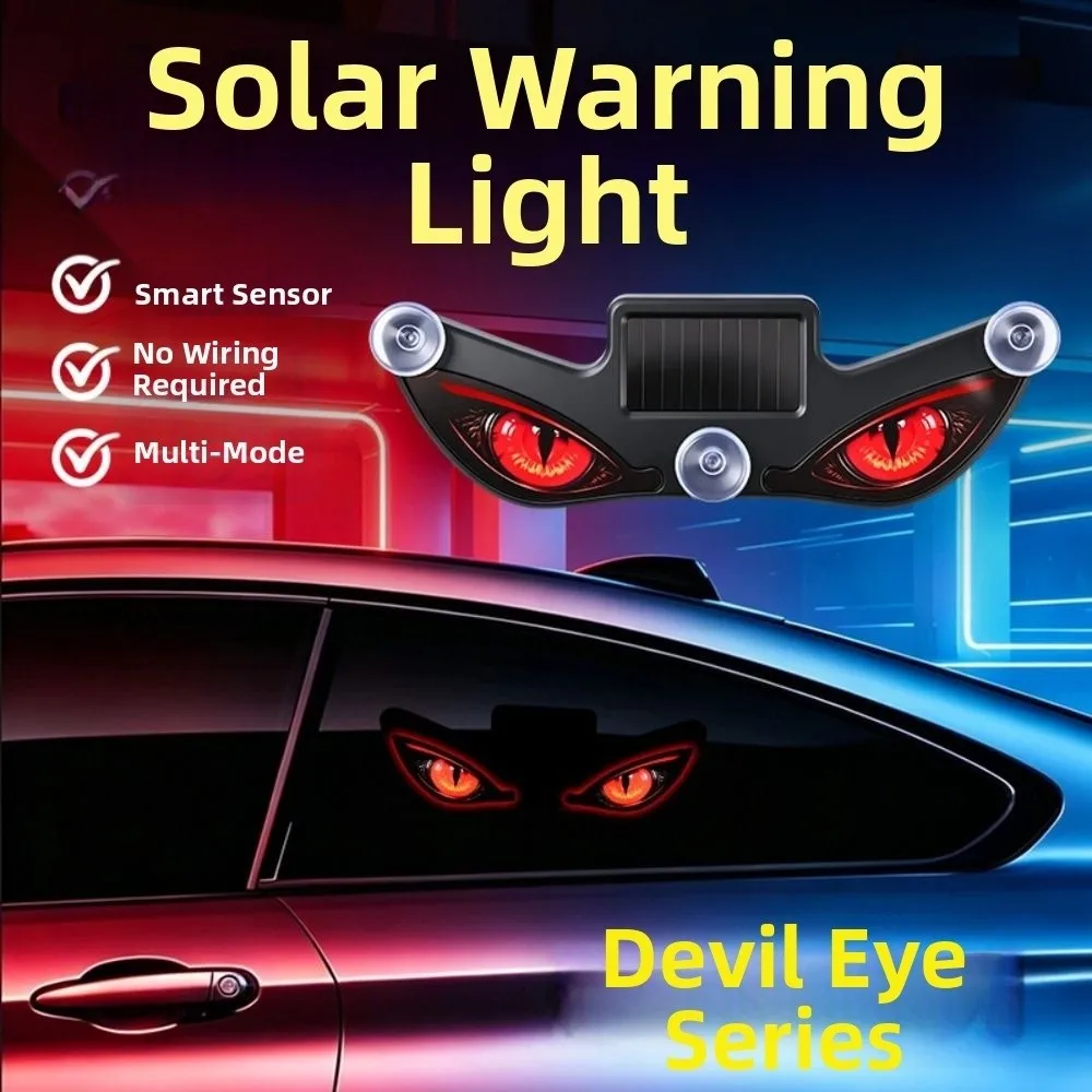 New Solar Devil Eyes Car Lights Wireless Suction Cup Car Warning Light Dynamic Display Vibration Lights on LED Car Light