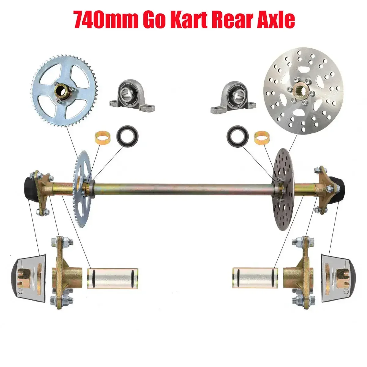 Not a Whole Set 740mm Rear Axle or Steering Wheel /Hub/6-inch Tyres for 110cc Go Kart Golf Cart  Scooters Quad Bike ATV Parts