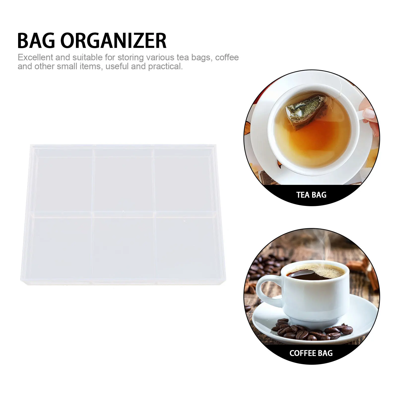 

Tea Bag Storage Box Clear Organizer Lid Plastic Divided Compartments Transparent Design Smooth Edges Practical