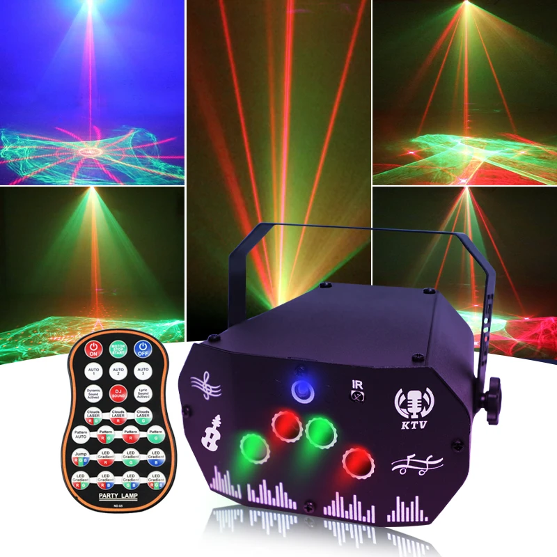 HCWE Factory Source 3 in 1 Mini DJ Beam Lamp Sound Control Strobe Projector for Night Club RGB LED Laser Party Stage Light