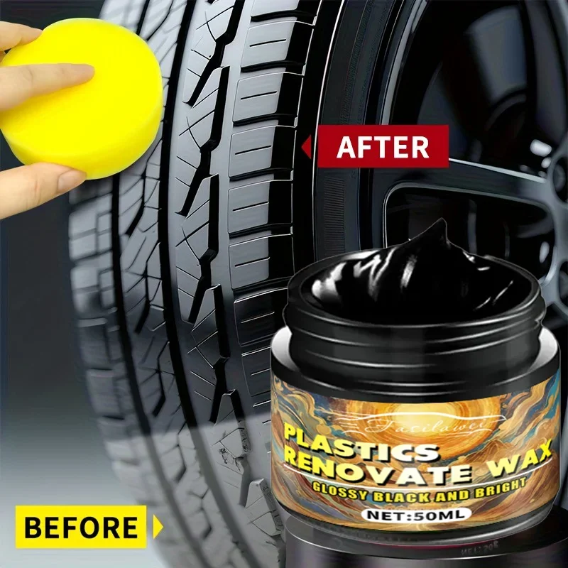 Fasilawei Premium Car Tire Shine Wax 50g, Wheel Care, Tire Refining Wax, Plastic Part Repair, Interior Finishing Wax, Perfect Gl