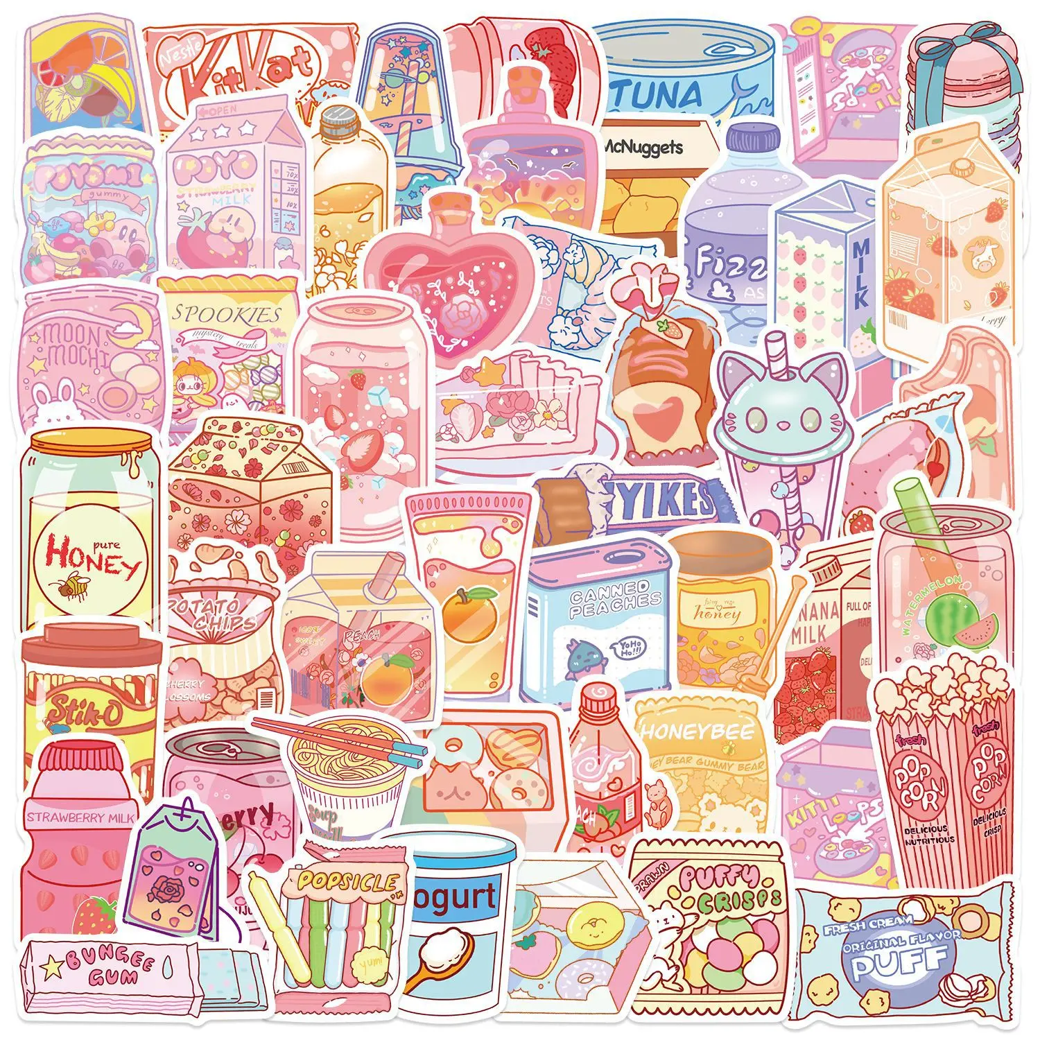 

50 шт. Kawaii Ins Snack липкая наклейка эстетические наклейки «сделай сам» украшения Скрапбукинг школьные канцелярские принадлежности для детей