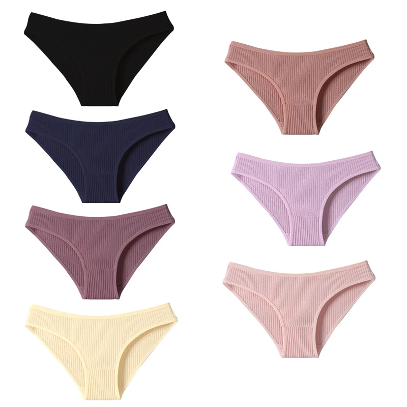 7Pcs frauen Höschen Gestreiften Slips für Frauen Low-Rise Atmungsaktive Baumwolle Weibliche Weiche Unterwäsche Solide Farben Damen unterhose