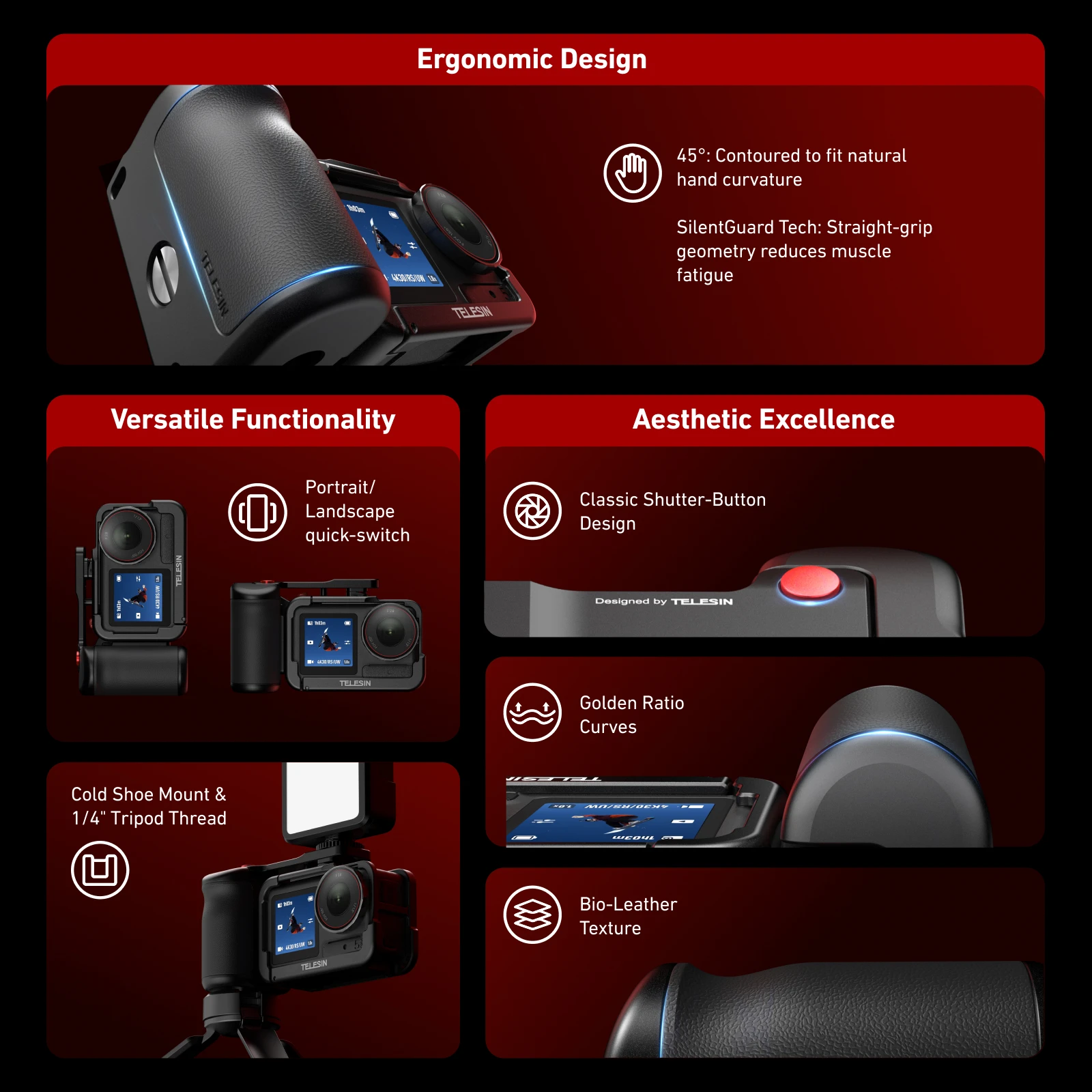 Защитный чехол TELESIN с ручкой для уличной фотографии с дистанционным управлением для DJI Action 5/4/3, аксессуары для экшн-камеры