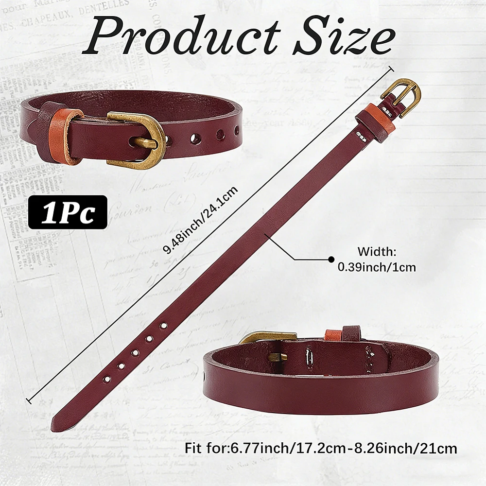 0.39 Inch Simple Cowhide Cuff Wrist Bracelet Adjustble Minimalism Leather Wristband Genuien Leather Alloy Buckle Bangle Bracelet