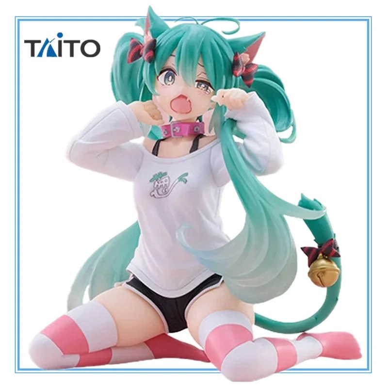 在庫あり-taito-オリジナル-13-センチメートルアニメフィギュアデスクトップかわいい初音ミク猫耳パジャマアクションフィギュア装飾品モデルおもちゃギフト