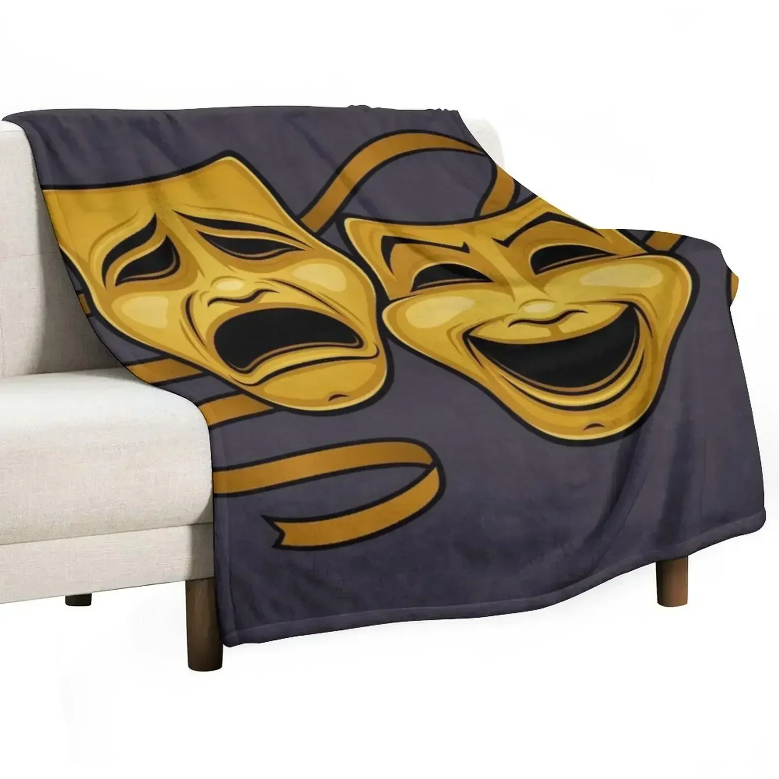 

Gold Comedy And Tragedy Theater Masks Throw Blanket Multi Purpose Soft Warm Blanket for Home Travel