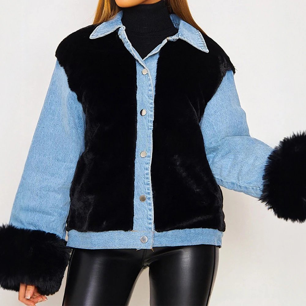 

Женская повседневная джинсовая куртка, теплая плюшевая осенне-зимняя верхняя одежда, универсальная в европейском и американском стиле