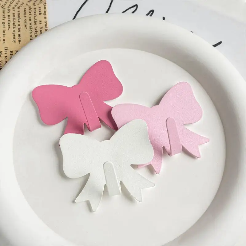 5Pcs Self Adhesive Wall Hooks Pink Heart Shape Stainless Steel Clothes Towels Hanger Sticky Key Hooks Cute Room Decor