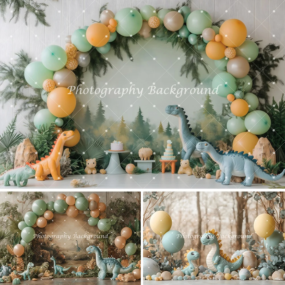 

Dinosaur Photography Background Cartoon Dinosaur Party Decoration Kids 1st Birthday Banner Baby Portrait Photoshoot Backdrops