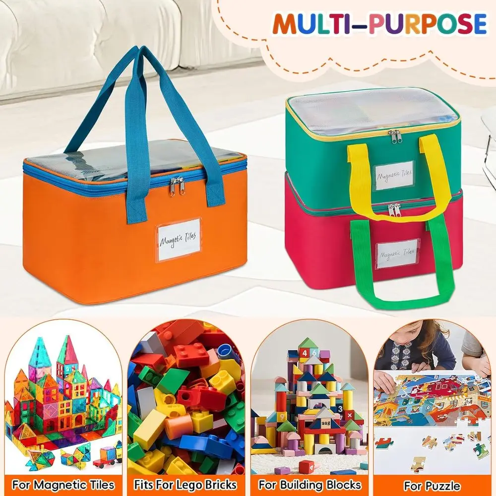 حقائب كبيرة لتنظيم البلاط المغناطيسي مع جيوب شبكية وعلامات للألعاب والألعاب وLEGO