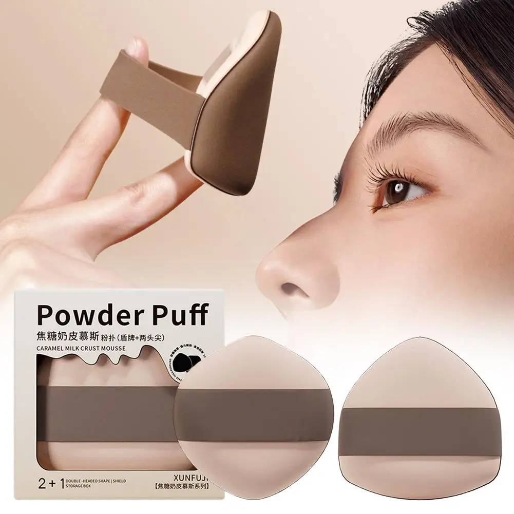 2PCS Nut Powder Puff Set Sponge Dry and Wet Dual-Use Leather Surface Flocking Makeup Puff Soft Skin-friendly Air Cushion