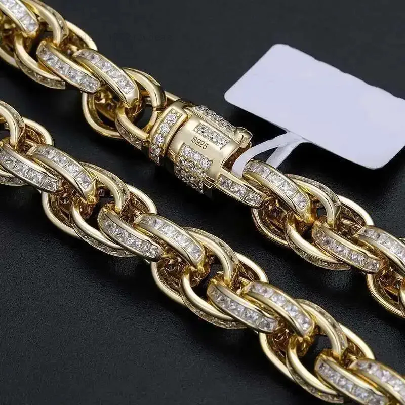 Design Bling Rapper Jewelry Hip Hop Men 10mm 925 Sterling Silver Vvs Baguette Moissanite Diamond Iced Out Twist Rope Chain