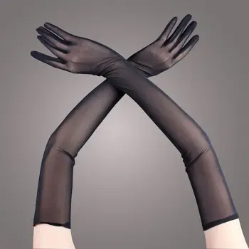 55cm אלסטי דק רשת שקופה ארוך סקסי תחרה כפפות קיץ קרם הגנה זרוע שרוול נשים חיצוני נהיגה כפפות