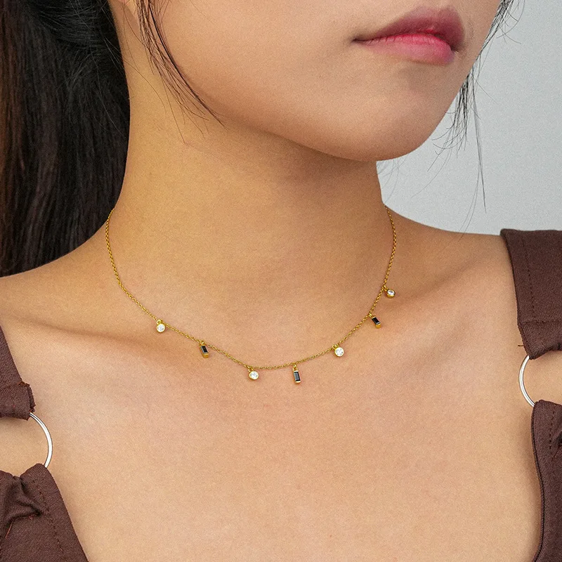 S925 Pure Silver Geometric Small Square Necklace for Women Cool and  Niche Style Zircon Layered 925 Sterling Silver Necklace