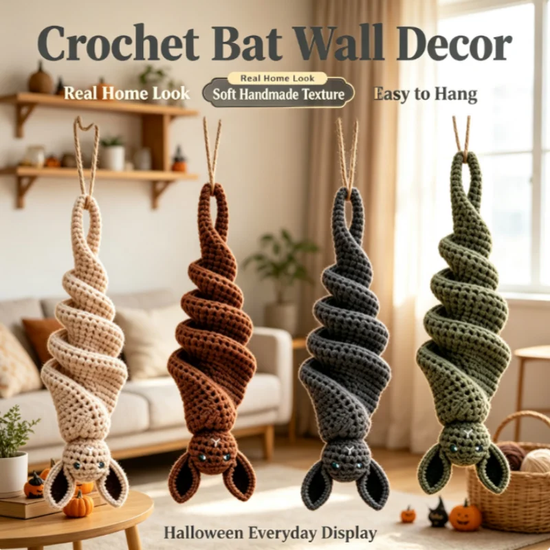 Beginner‑friendly Bat Wind Spinner Craft Kit Spiral Yarn Knitting Project Build Spooky Hanging Decor For Halloween House Display