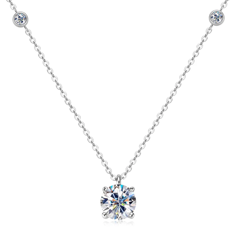 

8mm Four-Claw D Moissanite Pendant Station Necklaces With GRA Sterling Silver 925 Women's Accessories Luxury Engagement Jewelry