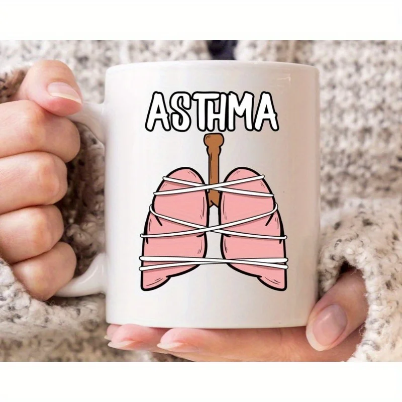 

Кружка для осведомленности астмы — белая кофейная чашка с легенками и ингалятором, безопасная для микроволновой печи, идеальный подарок для мужчин и женщин Fighting Respi
