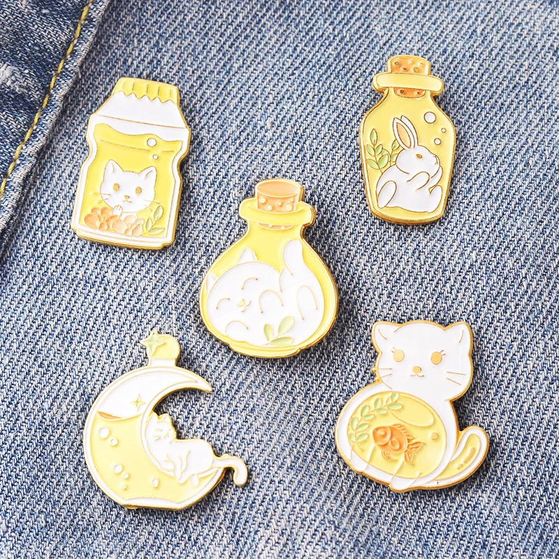 Cat Enamel Alloy Clothing Accessories Backpack Pin Badge Lapel Pins Cartoon Cute Cat  Pin Planet Cat Box Cat Bottle