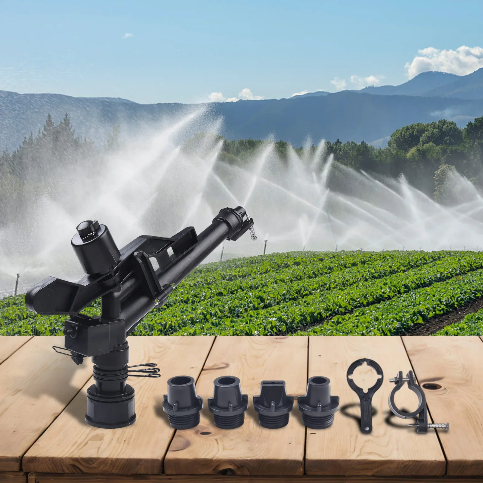 

High Pressure Sprinkler 1.5inch Female Thread Sprinkler Farmland Controllable Angle Dual Nozzle Easy To Install