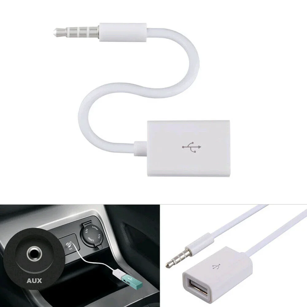 2pcs 3.5mm Male AUX Audio Plug Jack To USB 2.0 Female Converter Adapter Cable Car Tuning Interior Parts Accessories Products