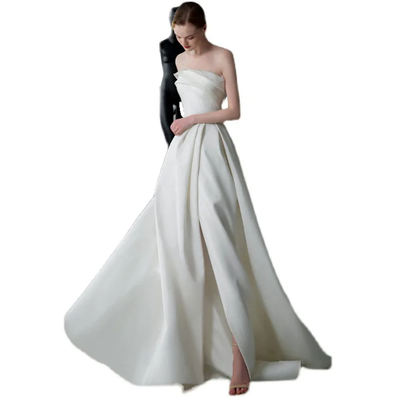 A4190 personnalisé bretelles Satin blanc robe de mariée doux mémoire étage longueur Sexy 2025 formelle fête bal robes de soirée