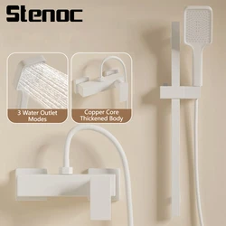 Juego de sistema de ducha con válvula mezcladora de frío y caliente, juego de grifo de ducha presurizado de lluvia para baño, grifo de ducha de bañera de latón, color blanco